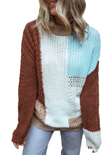 Khaki Mix Textured Knit Colorblock Patchwork Sweater