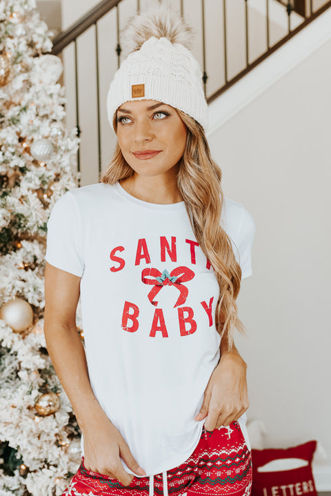 Camiseta blanca con gráfico de lazo de regalo de SANTA BABY