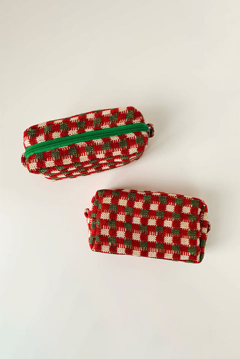 Racing Red Christmas Style Crochet Zipper Square Makeup Bag