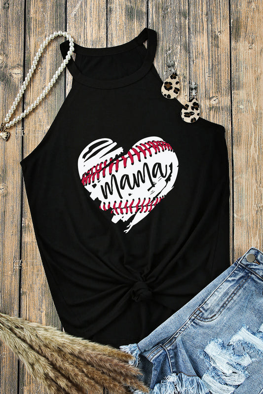 Black Baseball mama Heart Graphic Tank Top