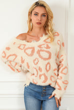 Leopard Animal Print Distressed Trim Fuzzy Sweater