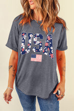 Gray Blooming USA Flag Print Casual T Shirt