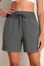 Gray Solid Pocketed Drawstring High Waist Swim Bottom