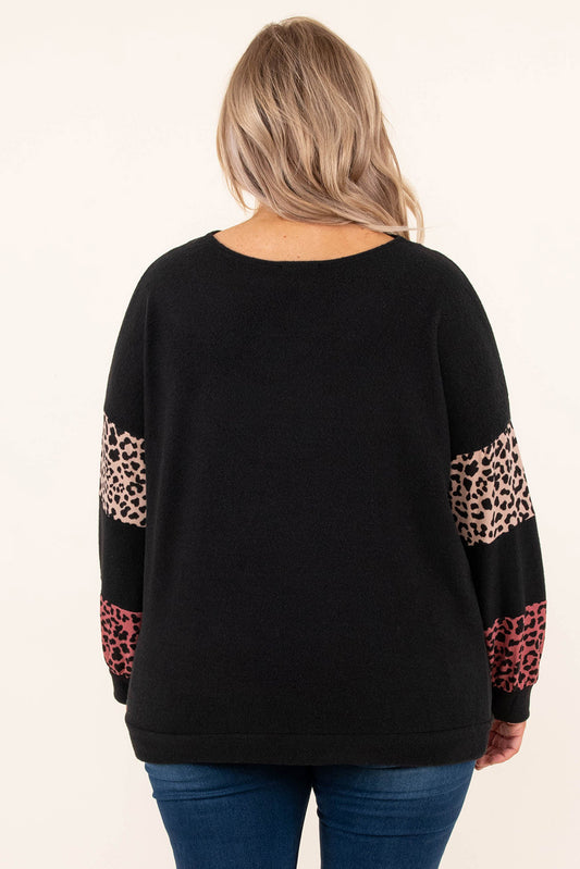 Top con cuello de tiras y patchwork de leopardo de talla grande