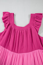 Pink Crinkled Colorblock Patchwork Flutter Tiered Mini Dress