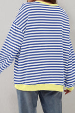 Blue Stripe Oversized Contrast Trim Pullover Sweatshirt