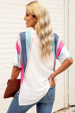 Stripe Patchwork V Neck T Shirt