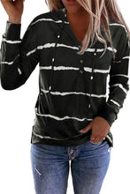 Striped Drawstring Button Long Sleeve Hoodie