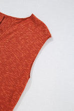 Orange Solid Color Split V Neck Short Sleeve Sweater