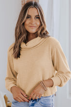 Apricot Solid Waffle Knit Turtleneck Long Sleeve Top