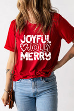 Red JOYFUL JOLLY MERRY Heart Print Crew Neck T Shirt