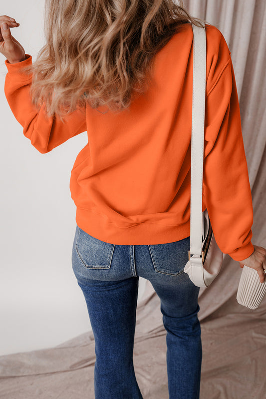 Russet Orange Solid Fleece Lined Drop Shoulder Terry Sweatshirt