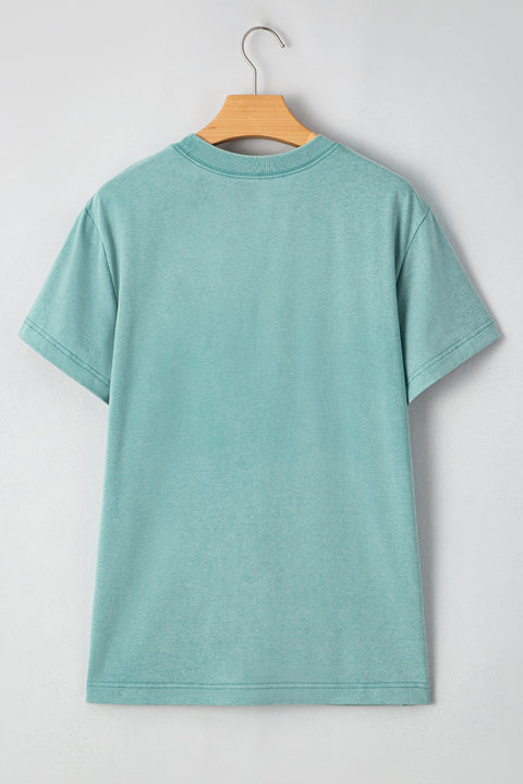 Sea Green MAMA Printed Mineral Wash Crewneck T Shirt