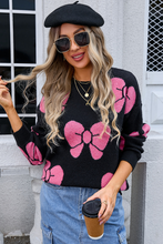 Black Valentine Bowknot Knitted Round Neck Fashion Sweater