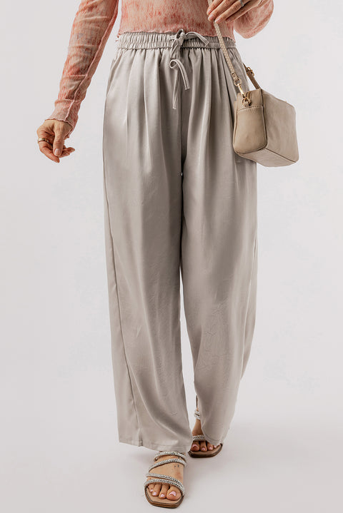 Jet Stream Solid Pleated Lace-up High Waist Wide Leg Pants