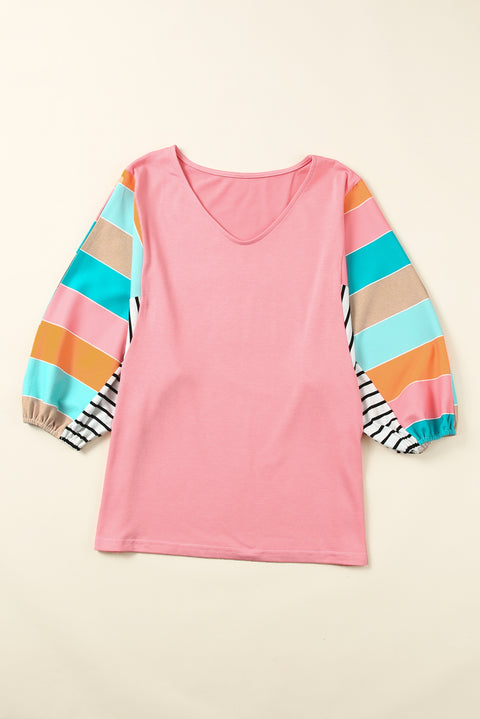 Stripe Color Block Bubble Sleeve Top