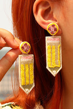 Yellow Beaded Pencil Teacher Earrings