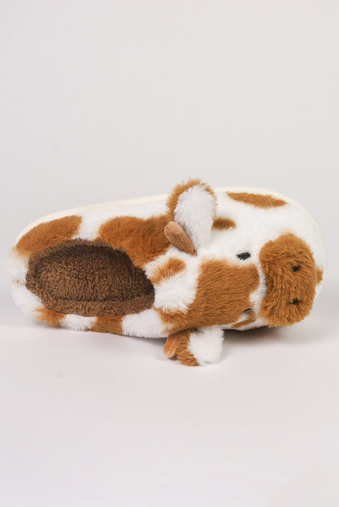 Coffee Plush Cartoon Cow Thermal Home Slippers