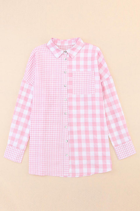 Pink Mix Checked Patchwork Long Sleeve Shirt