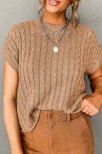 Chestnut Crew Neck Cable Knit Short Sleeve Sweater