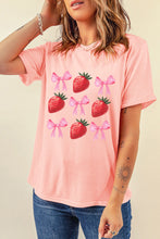 Pink Strawberry & Bowknot Graphic T Shirt