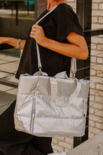 Silvery Solid Zipper Puffer Large Tote Bag