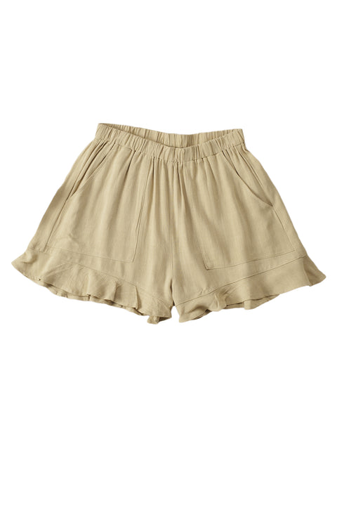 Apricot High Waist Pocketed Ruffle Shorts