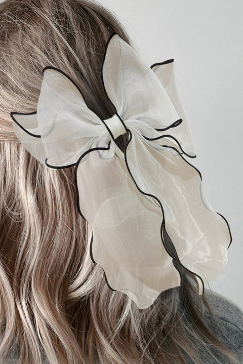 White Contrast Trim Wavy Bow Knot Hair Clip