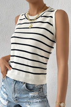 White Striped Round Neck Sweater Vest