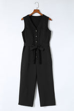 Buttoned Sleeveless Cropped Jumpsuit with Sash