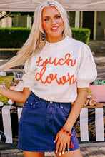 White Touchdown Tinsel Puff Short Sleeve Crew Neck Sweater