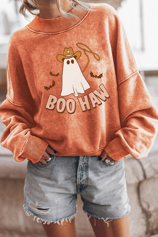 Sudadera naranja con manga caída y estampado de fantasma de Halloween de BOO HAW 