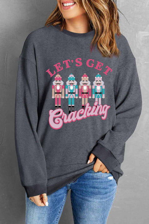 Gray Lets Get Cracking Nutcracker Graphic Corded Sweatshirt