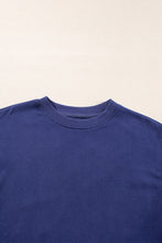 Navy Blue Plain Drop Shoulder Crewneck Pullover Sweatshirt