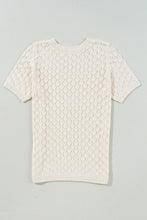 Beige Hollow Out Crochet O Neck Short Sleeve Sweater Tee