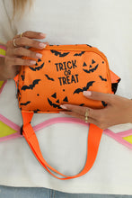 Orange Halloween TRICK OR TREAT Bat Pumpkin Print Crossbody Bag