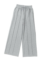 Gray Seamed Drawstring High Waist Wide Leg Sweatpants