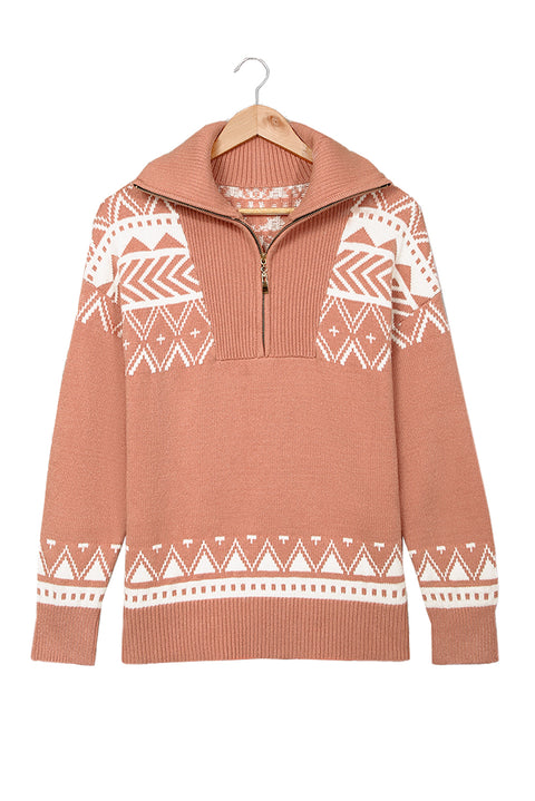 Geometry Knit Quarter Zip Sweater