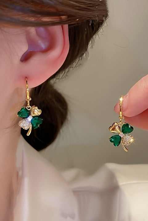 Gold Gorgeous Gem St. Patricks 4-leaf Clover Earrings