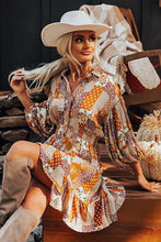 Orange Boho Floral Puff Sleeve Smocked Waist Mini Shirt Dress