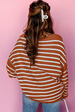 Brown Stripe Drop Shoulder Casual Sweater