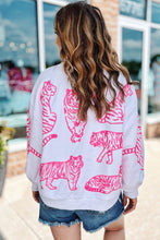 Bright White Pink Animal Print Pullover Sweatshirt