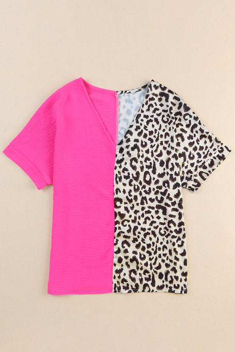 Blusa con bloques de color de leopardo en contraste