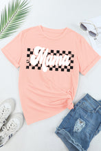 Pink Mama Checkered Print O Neck Casual T Shirt