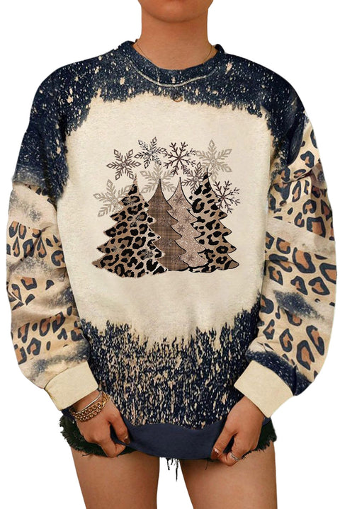 Sudadera con bloques de color blanqueados y leopardo con letras PRAY