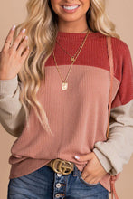 Black Color Block Long Sleeve Ribbed Loose Top