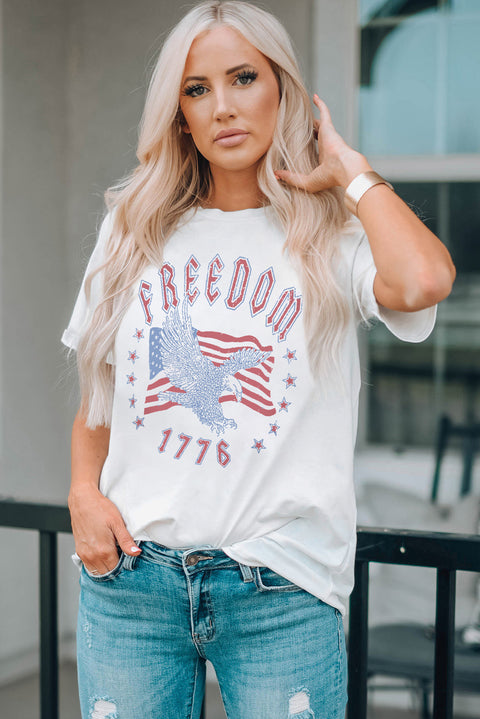 American Flag Star Graphic Print Crew Neck T Shirt