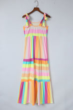 Multicolor Color Block Striped Bow Knot Straps Maxi Dress