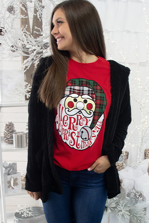 Camiseta navideña con cuello redondo y gráfico de Papá Noel rojo