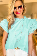 Mint Green Layered Ric Rac Cap Sleeve Frilled Neck Blouse